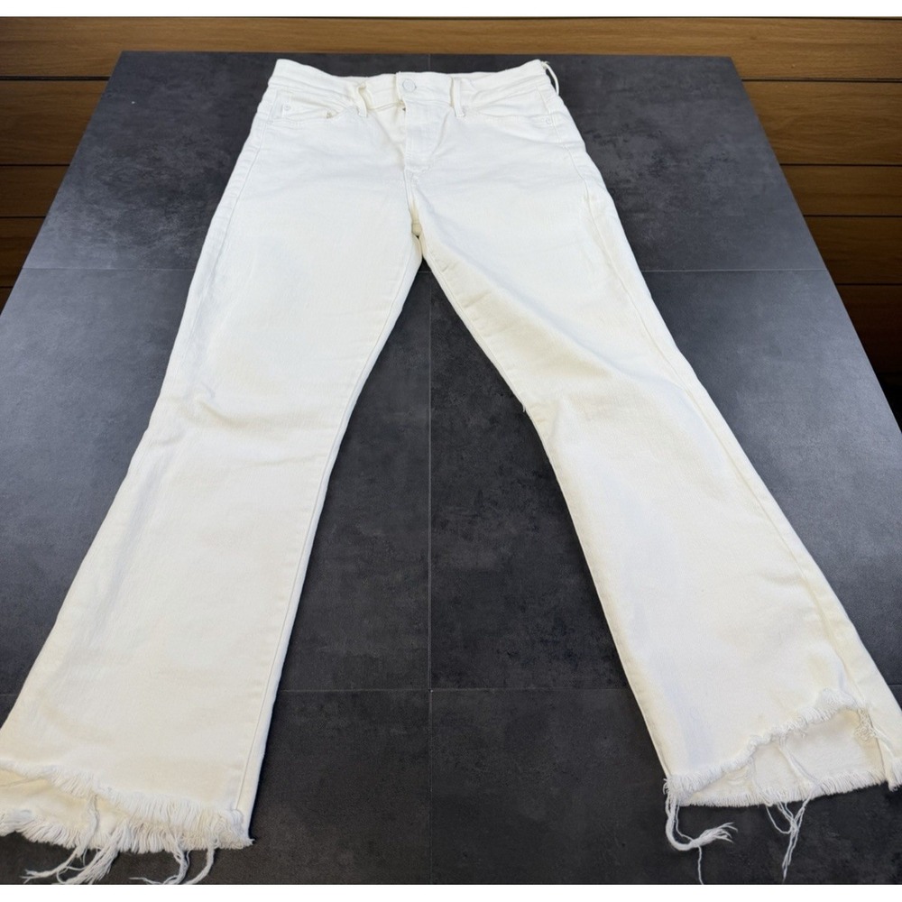 Mother "Insider Crop Step Fray" White Stretch Denim Jeans Women's Size 32 x 25